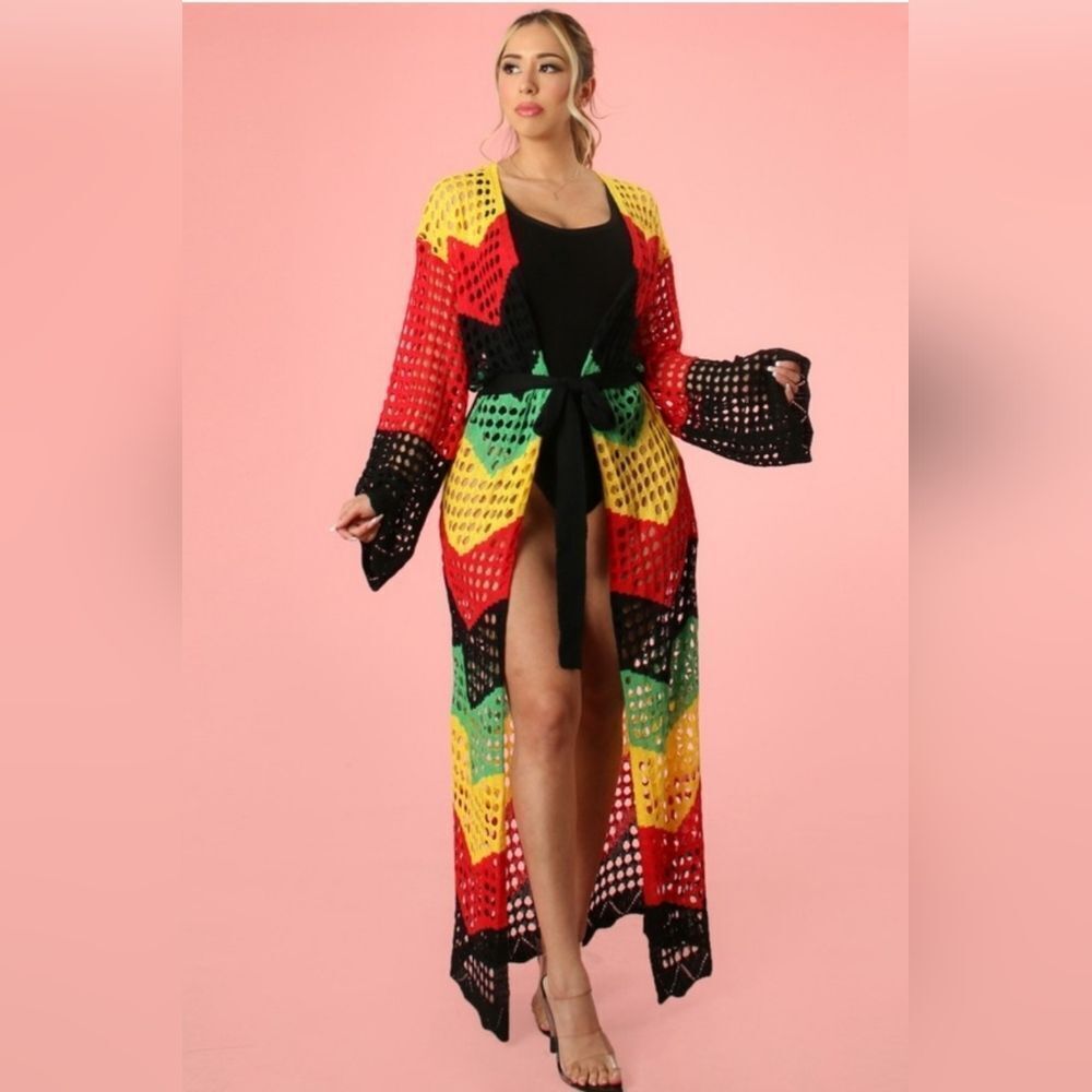 Rasta Reggae Crochet Long Cardigan